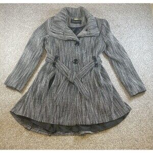 Steve Madden Tweed Pea Coat Black White Jacket Mid-Length size Small